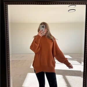 Zenana burnt‎ orange oversized ribbed mock neck sweater
